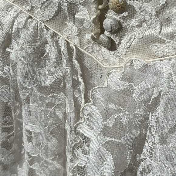 Lace Wedding Dress Vintage 1950s Collar Lace & Satin Wedding Long Sleeve - Picture 11 of 16
